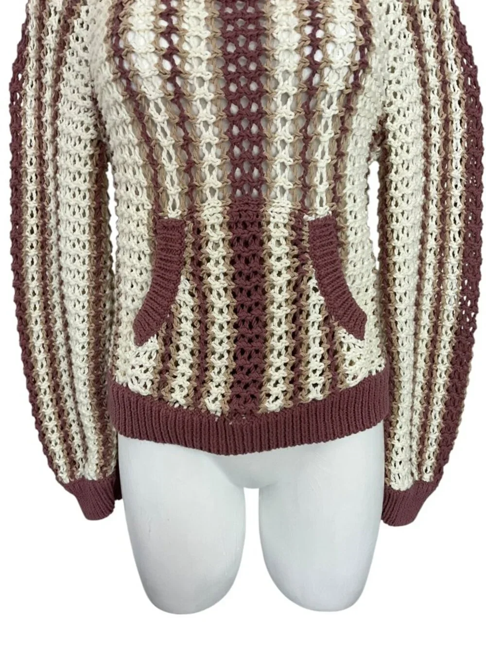 Free People FP Beach Dayton Striped Pullover Sweater S Brown Crochet